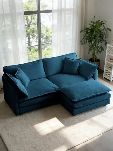 Miniatura 11 de Sofá modular Cloud seccional, moderno sofá modular en forma de L de felpilla con otomana y almohadas, sofás esquineros de asiento profundo de 5 Negro