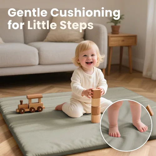 Miniatura 7 de Huloo Sleep Tapete de juego para bebé de 50 x 50 pulgadas, acolchado impermeable de 1.3 pulgadas de grosor, tapete para corral de juegos con cuero