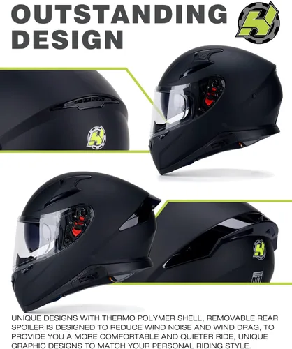 Miniatura 3 de Hax - Casco integral de motocicleta y de moto de calle con doble aleta trasera y clavos de plástico para Pinlock Ready, para adultos, aprobado por