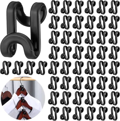 Unittype 100 piezas de ganchos conectores para colgador de ropa de plástico negro resistente, ahorro de espacio, en cascada