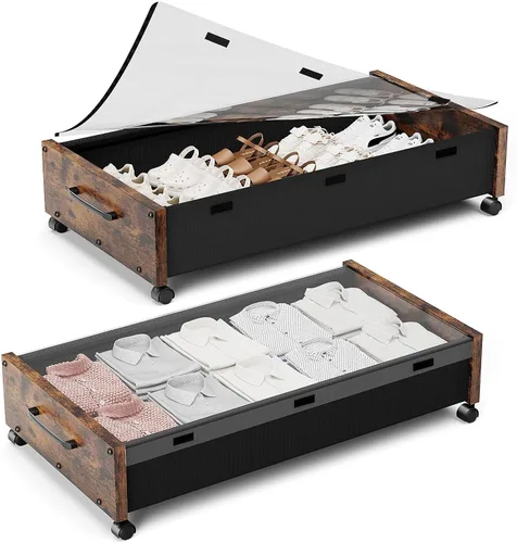 Miniatura 12 de Almacenamiento debajo de la cama con ruedas, 2 paquetes de contenedores de almacenamiento de madera extra grandes debajo de la cama, organizador