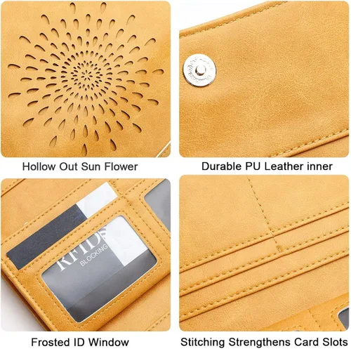 Miniatura 5 de Aphison - Cartera larga de cuero suave RFID para mujer, con caja de regalo
