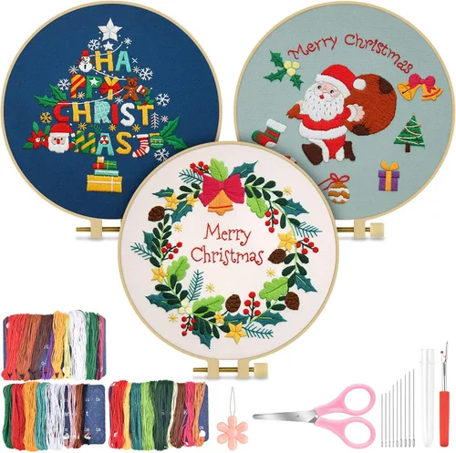 Miniatura 9 de TINDTOP 3 juegos de kit de práctica de bordado, kit de bordado de mariposas y flores para principiantes incluye tela, aros, hilos para amantes
