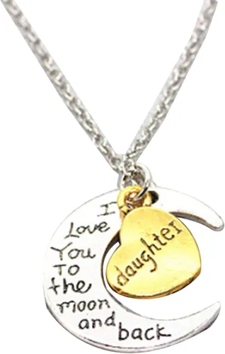 SEniutarm Collares para mujeres y niñas I Love You tallada letra luna amor corazón colgante collar de joyería familiar regalo colgante cadena de