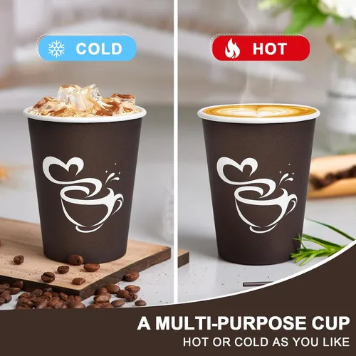 Miniatura 3 de Clawsoff 400 tazas de café de papel de 8 onzas, vasos desechables para bebidas calientes o frías, tazas de café marrón de 8 onzas para fiestas