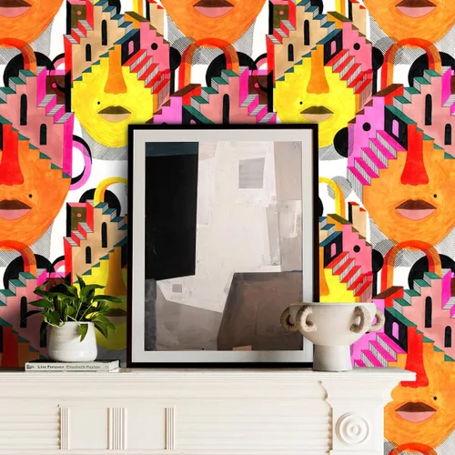 Miniatura 5 de Papel tapiz abstracto para escaleras, 17.71 x 118.1 pulgadas, color naranja y amarillo, papel de contacto brillante para pegar en papel de pared