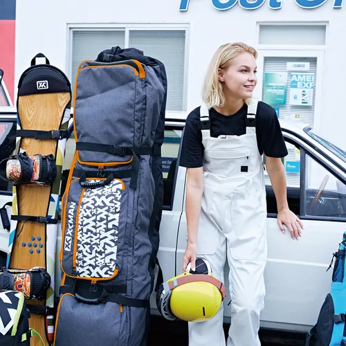 Miniatura 5 de XCMAN Bolsa de snowboard con ruedas, longitud ajustable, extra larga/ancha/profunda, impermeable, con varillas de protección 140L