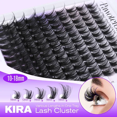 Miniatura 3 de Pawotence Kira - Extensiones de pestañas en racimo Wispy de 0.394-0.709 in, extensiones de pestañas individuales suaves y cómodas con banda fina