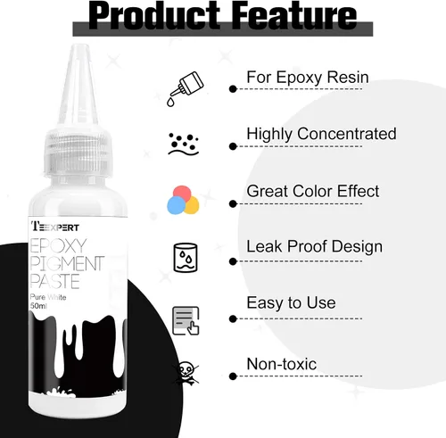 Miniatura 8 de Teexpert Pasta de pigmento para resina epoxi: 3.38 oz/3.4 fl oz total ultra altamente concentrado y fácil de mezclar colores blanco y negro opaco