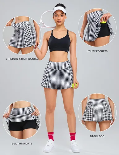 Miniatura 4 de 1a1a Faldas de tenis y golf para mujer con pantalones cortos y bolsillos de cintura alta, falda pantalón atlética deportiva