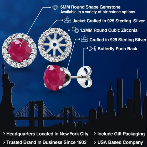 Miniatura 134 de Gem Stone King Aretes redondos de plata de ley 925 de 0.236 in con piedra natal extraíble para mujer