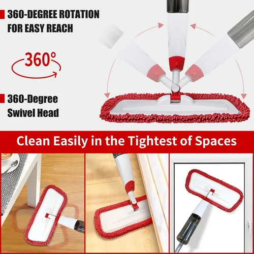 Miniatura 2 de Trapeador de microfibra para limpieza de suelos con 3 almohadillas lavables 700ML refillable bottle, 360° swivel head, scrubber included, wet/dry