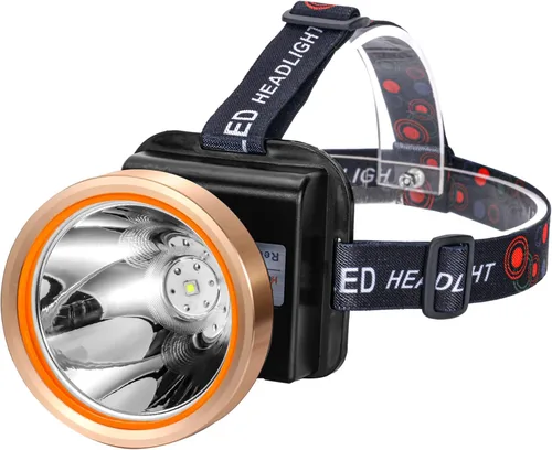 Miniatura 8 de Superbright - Linterna frontal LED recargable, luz de campamento de alta potencia, 2 modos, impermeable, ajustable, cabeza dorada, lámpara