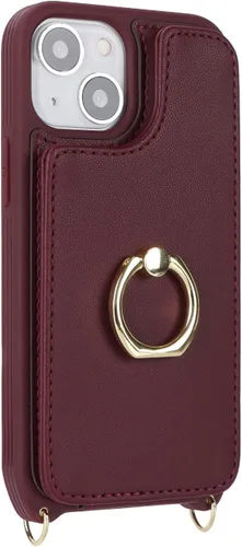 Miniatura 7 de Lipvina Funda para iPhone 13 Mini con tarjetero y correa para mujer, cordón cruzado, soporte de anillo con soporte, cierre a presión, bloqueo RFID
