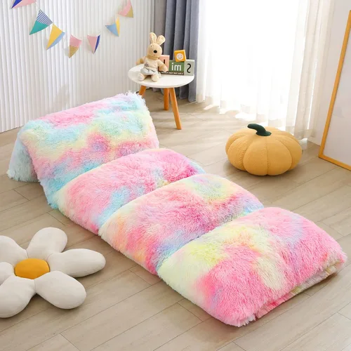 Miniatura 6 de Mengersi Almohadas de terciopelo para el suelo, funda de almohada de piel sintética con teñido anudado, tapete para dormir para niños, adolescentes