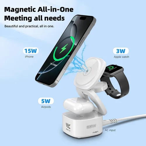 Miniatura 7 de OneCharge Station, estación de carga inalámbrica plegable 5 en 1 (PD rápida), cargador de viaje para iPhone, Apple Watch, AirPods, laptop