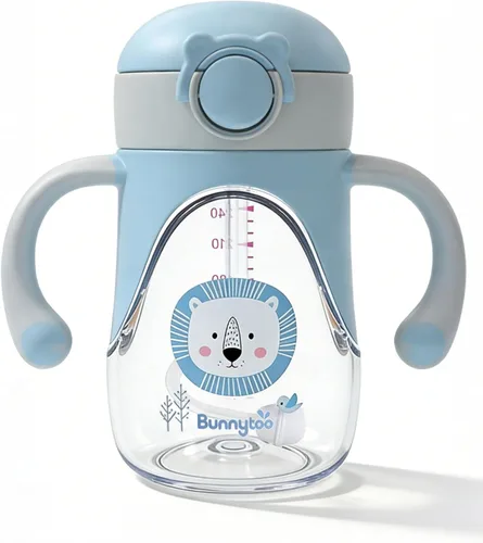 Bunnytoo Vaso para beber con popote con peso de 1 a 3 años de edad, 8 onzas sin BPA Tritan taza de agua para bebé con asas, taza de entrenamiento de