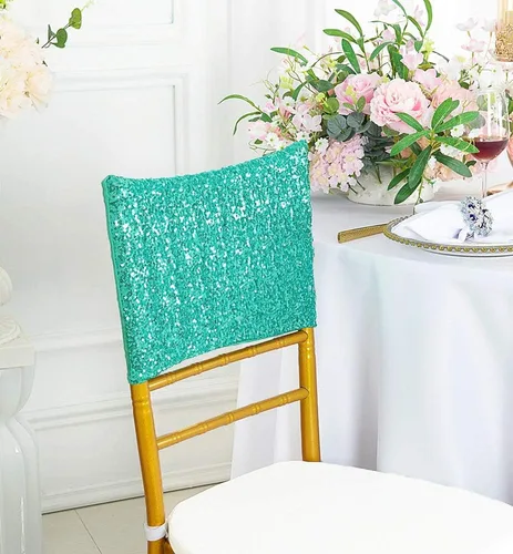 Miniatura 15 de Chiavari - 5 fundas para sillas Chiavari, con lentejuelas, elastano, elásticas, para bodas, fiestas, banquetes, eventos, color marfil
