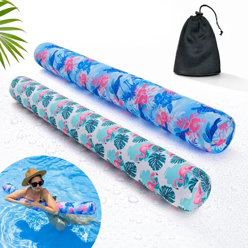 Fideos inflables para piscina, paquete de 2 de tela suave de secado rápido cubiertos, fideos flotadores grandes para piscina, flotadores premium de