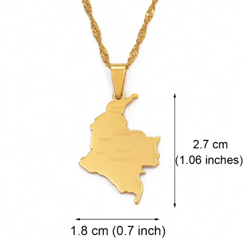 Miniatura 5 de Hafrita Colombia colgante de cadena de onda de agua de acero inoxidable mapa de país Colombia collar