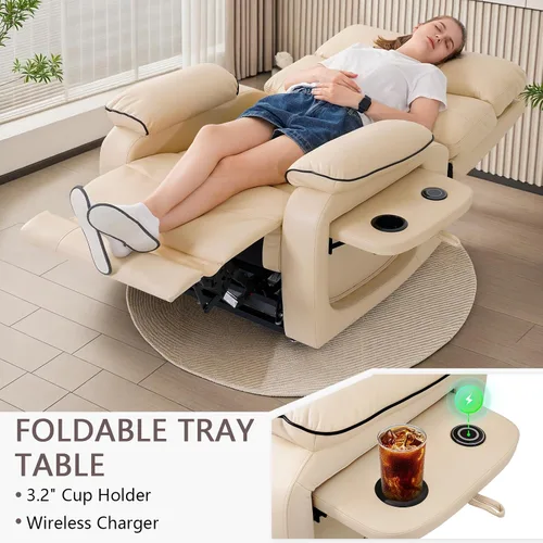 Miniatura 6 de Silla reclinable de doble motor para adultos y ancianos, silla elevadora plana de posición infinita con calor y masaje, soporte para tazas, almohada