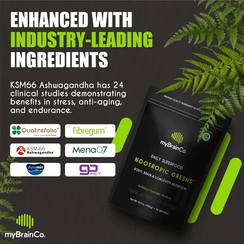 Miniatura 4 de myBrainCo. Verdes nootrópicos - Nutrición premium todo en uno para optimización del cuerpo, cerebro y longevidad. Verdes orgánicos y superalimentos