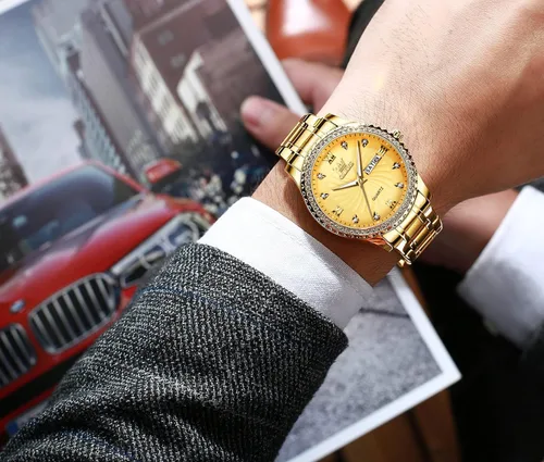 Miniatura 33 de OLEVS - Relojes de diamantes para hombres, relojes de vestir a prueba de agua, relojes analógicos de cuarzo de lujo con calendario de fecha y correa