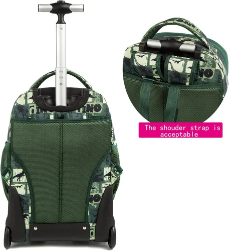 Miniatura 8 de MOHCO Juego de mochila con ruedas de 19 pulgadas con ruedas y bolsa de almuerzo y estuche para lápices, Dinosaur