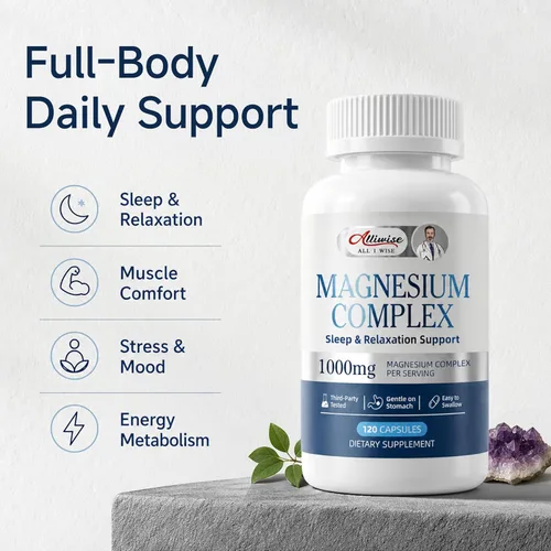 Miniatura 2 de Complejo de magnesio de 1000 mg para mujeres y hombres, mezcla de magnesio quelatado 7 en 1 con glicinato, taurato, citrato y más, apoyo