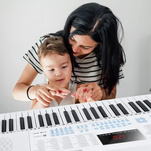 Miniatura 7 de Vangoa VGK611 Teclado Eléctrico para Principiantes, Teclado de Música Portátil de 61 Teclas con Mini Teclas Iluminadas, Piano Electrónico para Blanco