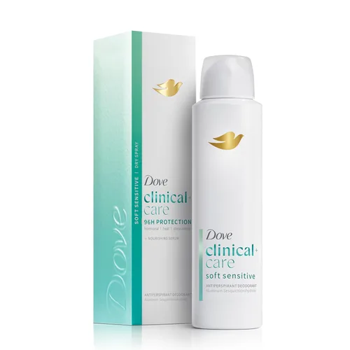 Dove Clinical + Care - Desodorante antitranspirante en aerosol seco para mujeres, suave y sensible para pieles sensibles, hipoalergénico, 3.8 onzas