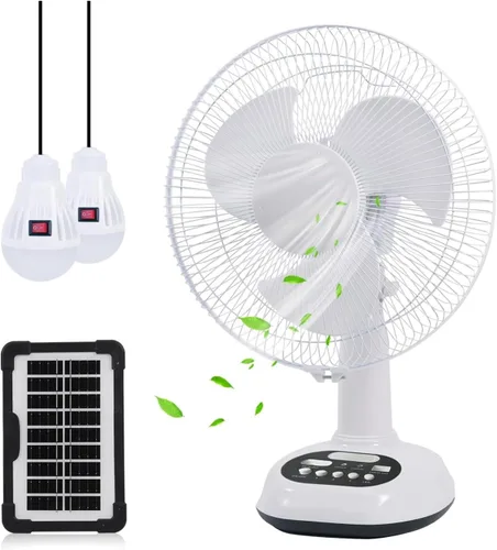 Miniatura 6 de Ventilador recargable VENTO con panel solar, puerto USB, luz LED nocturna y 2 bombillas gratis. Refrigeración ecológica