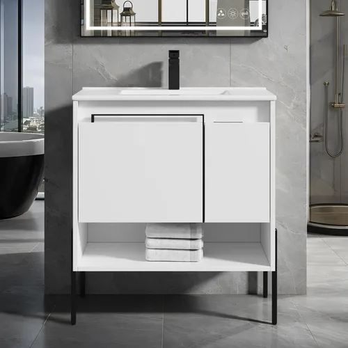 Miniatura 20 de Blossom Turin - Mueble de baño de roble Classik de 24 pulgadas con fregadero acrílico, gabinete independiente minimalista de madera, diseño moderno