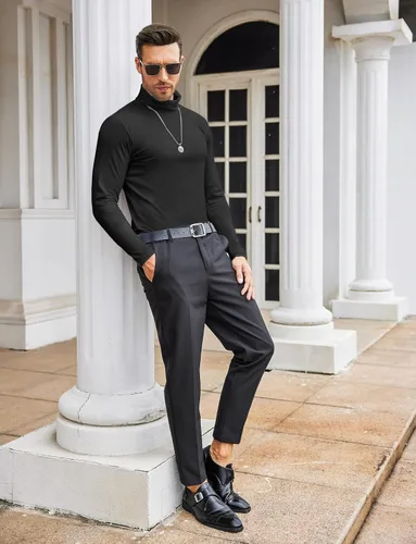 Miniatura 8 de COOFANDY Camisetas casuales de cuello alto para hombre, ligeras, básicas, de algodón
