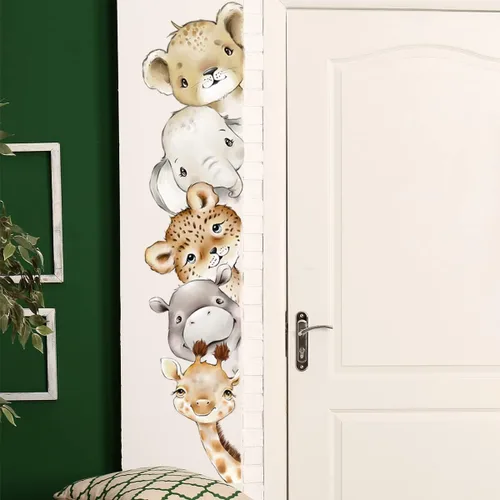 Miniatura 18 de Calcomanías de pared de animales de acuarela de 56.29 x 44.88 pulgadas, calcomanías de animales de selva, tigre, elefante, cebra, jirafa, mono