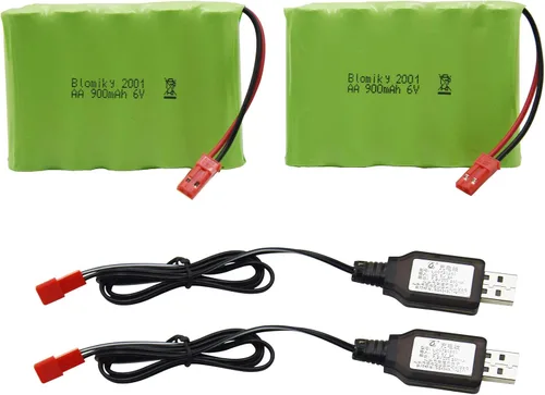Blomiky Paquete de 2 baterías AA de 6 V 900 mAh con enchufe JST y cable USB adecuado para nueva excavadora Huina 540 Dump 520 RC y 510 Excavadora