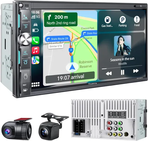 Miniatura 10 de Estéreo de auto de doble DIN de 7 pulgadas con Apple CarPlay inalámbrico y Android Auto, pantalla táctil QLED, Bluetooth, cámara de respaldo, audio