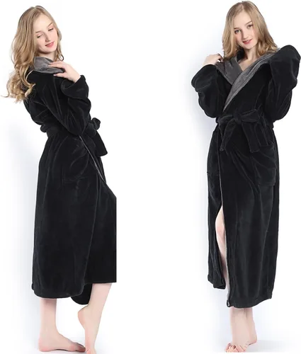 Miniatura 4 de KEMUSI Bata de baño tipo kimono largo con capucha para mujer, diseño de espiga, cómodo camisón cálido de longitud completa