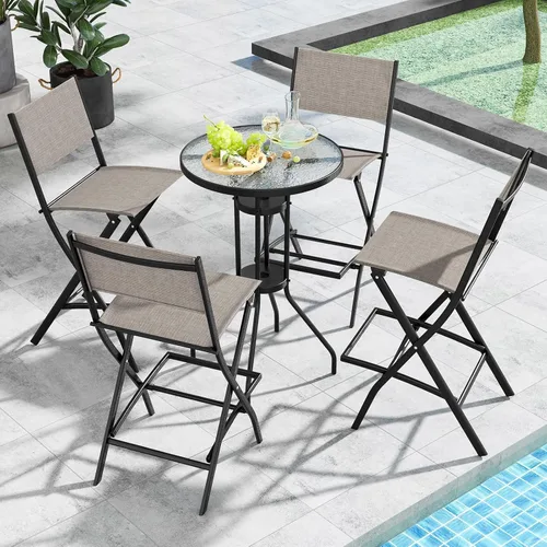 Miniatura 2 de COSTWAY Juego de 4 sillas de bar para patio al aire libre, taburete plegable de altura de mostrador con marco de metal y reposapiés, taburete de bar