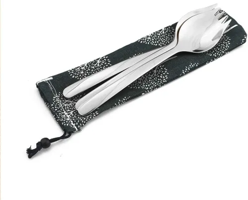 Miniatura 5 de 4 tenedores plateados para uso doméstico, campamento, viajes, senderismo, cuchara de acero inoxidable 18/10, cuchara de postre de fideos, juego