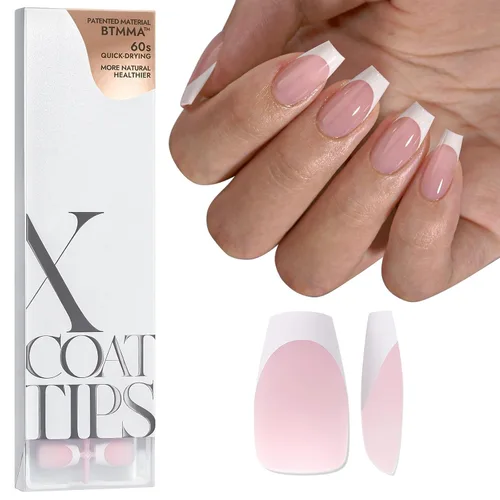 Miniatura 35 de BTArtboxnails XCOATTIPS - Uñas a presión, puntas cortas de almendra con gel de uñas, dúo protector francés, lámpara de uñas, gel suave todo en uno