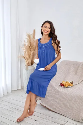 Miniatura 5 de IZZY + TOBY Camisones de algodón para mujer, sin mangas, con bolsillos, suaves, con nudos, camisón largo