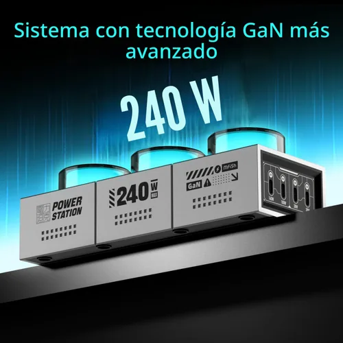 Miniatura 5 de MFish E-Tank - Regleta de alimentación de escritorio GaN de 240 W con luz RGB, estación de carga rápida 7 en 1 (140 W PD 3.1) y 3 salidas de CA