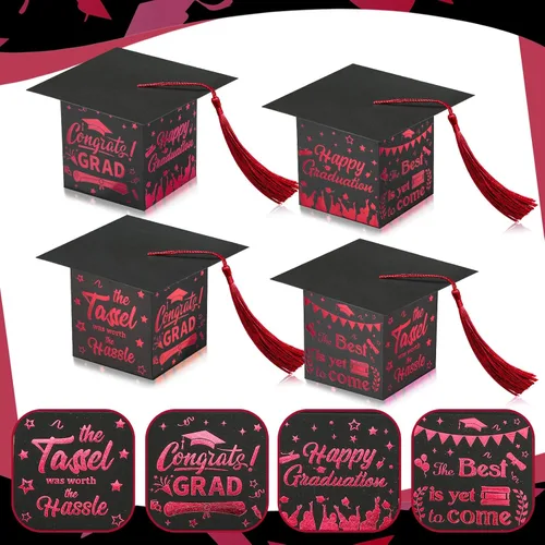 Miniatura 5 de Chuangdi 30 cajas de dulces de fiesta de felicitaciones graduadas, caja de casquillo de bricolaje con borlas para regalo de graduación, suministros