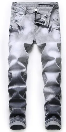 ZEESEN Jeans rasgados para hombre, ajustados, ajuste regular, pierna cónica, desgastados, pantalones de mezclilla para hombre con agujero