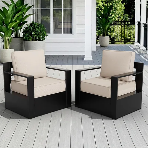 Miniatura 2 de Muebles de Patio al Aire Libre de Aluminio, Sillas de Metal para Todo Clima con Cojines de 6 Pulgadas de Grosor, Asiento Profundo para Jardín, Beige