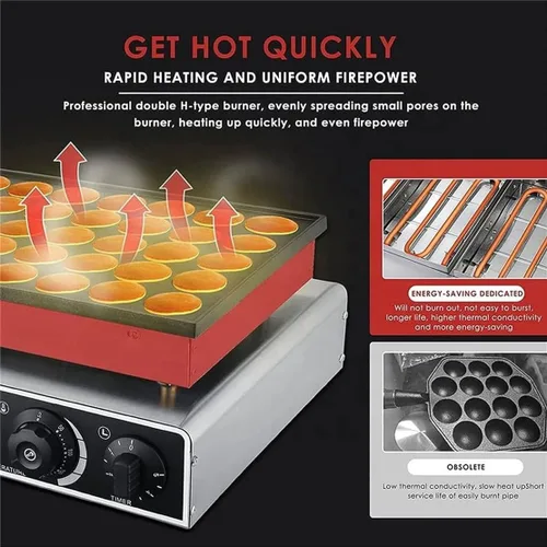 Miniatura 3 de Máquina para hacer panqueques holandesa de 50 agujeros, 1700 W, máquina eléctrica antiadherente para hacer panqueques, máquina para hacer panqueques