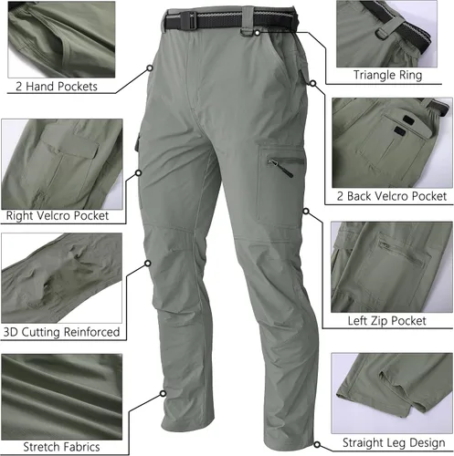 Miniatura 3 de WENRONSTA Pantalones cargo de senderismo para hombre, secado rápido, ligeros, impermeables, 6 bolsillos, para exteriores, pesca, montaña