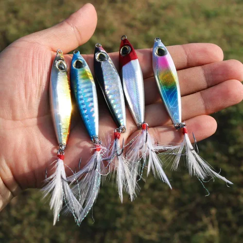 Miniatura 4 de Sougayilang Señuelos de pesca de plantillas, cucharas de metal para hundimiento, cebo micro jigging A-2.56in/1.16oz-5PCS con CAJA