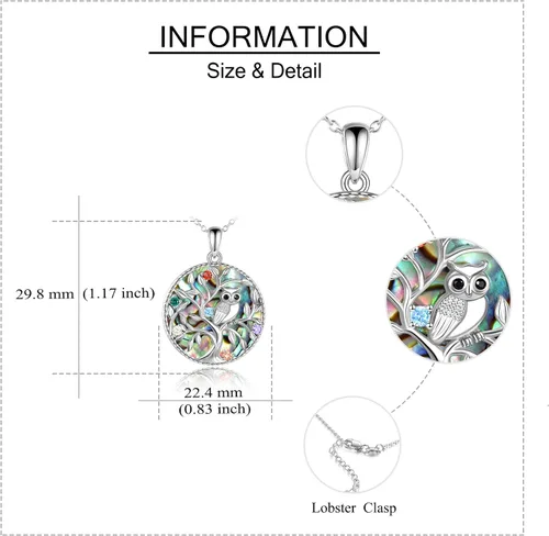 Miniatura 5 de Collar de plata de ley con dije de búho de árbol de la vida regalos de joyería para mujer